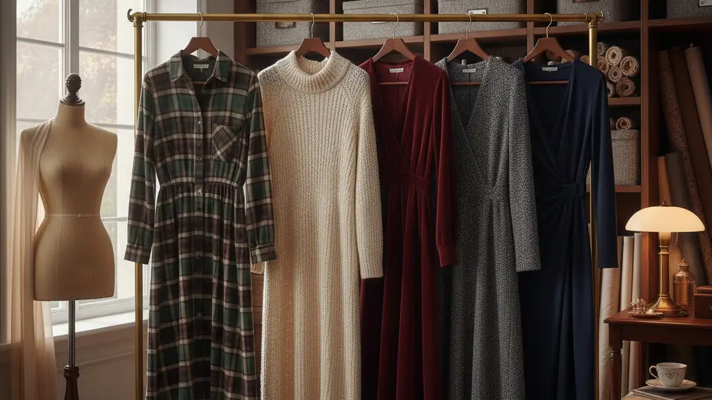 des robes chaudes d'hiver suspendues à un cintre