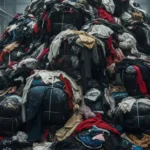 tas de vêtements usagés triés dans un entrepôt pour recyclage textile industriel